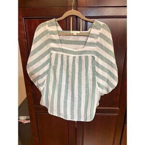 Beach Lunch Lounge Sage/White Stripe Linen/Cotton Top Size S
